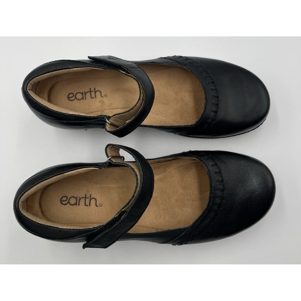 Earth Kalece Black Leather Mary Jane Shoes Womens 8W Comfort Round Toe Casual - Picture 3 of 13